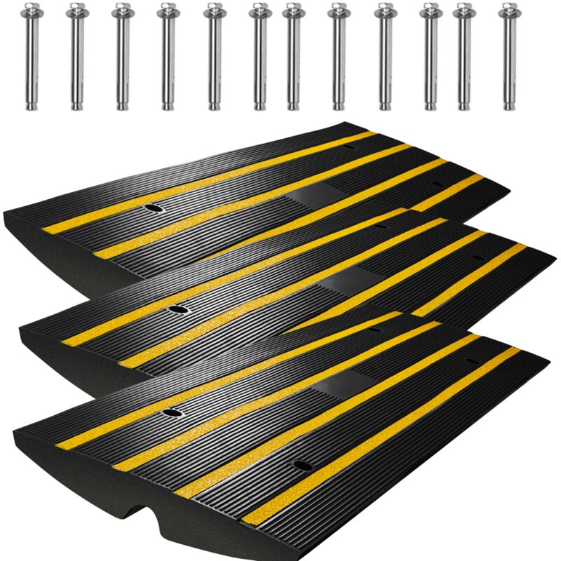 Lot de 3 rampes de bordure en caoutchouc capacité de 33 069 lb, rampes de seuil d'allée de 2,6 pouces de hauteur pour quai de chargement, garage,