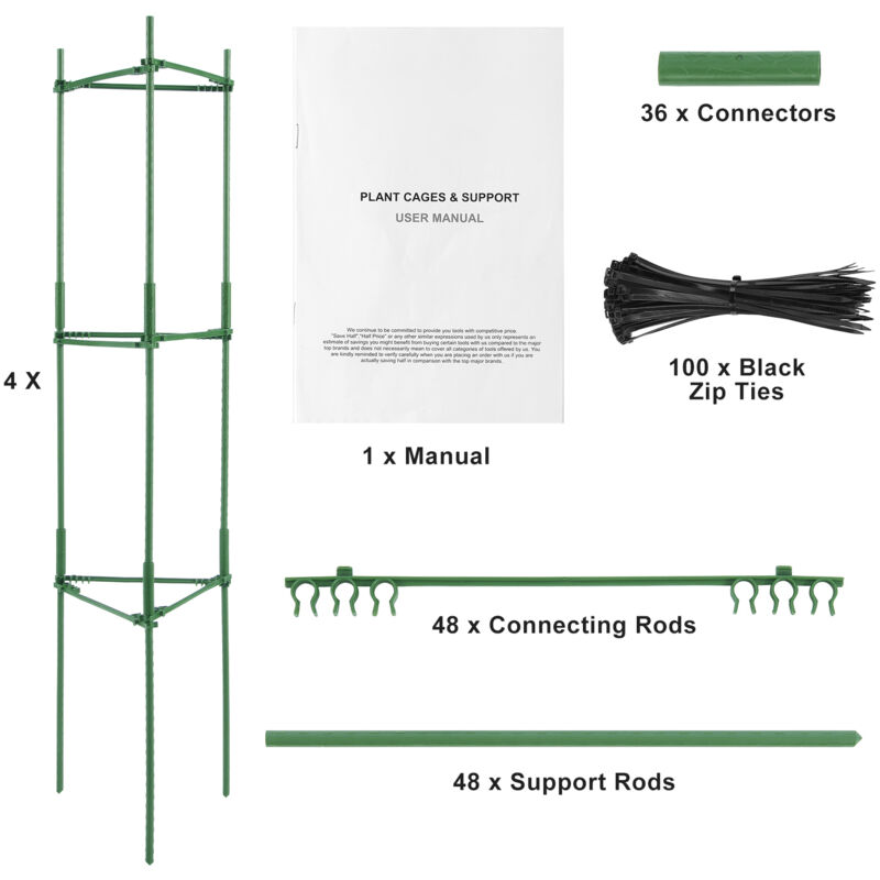 Mophorn - Lot de 4 cages à tomates de 160 cm, support de treillis empilable pour plantes, piquets de jardin pour légumes, fleurs, plantes grimpantes,