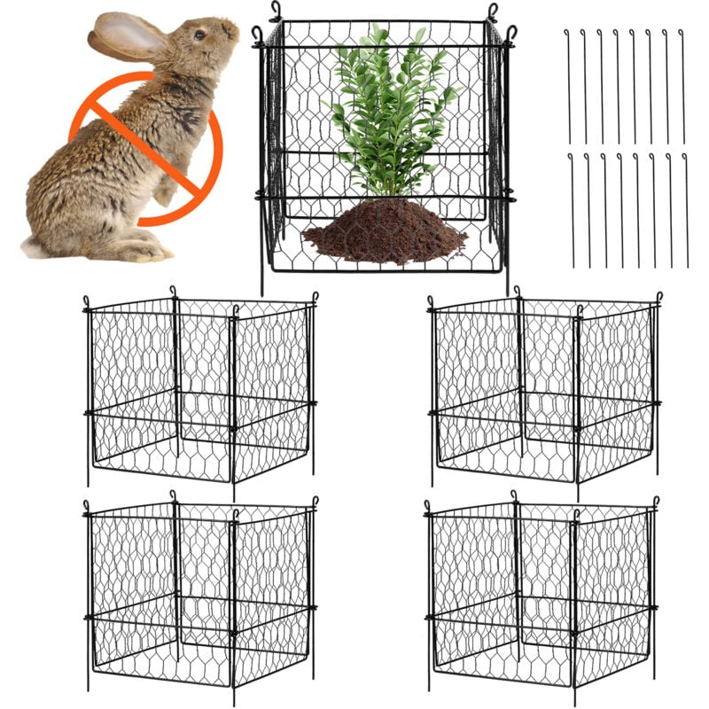 Mophorn - Lot de 4 cages grillagées pour plantes 34 x 34 cm, clôtures extérieures pour plantes pour fleurs, légumes, garde les animaux à l'extérieur,