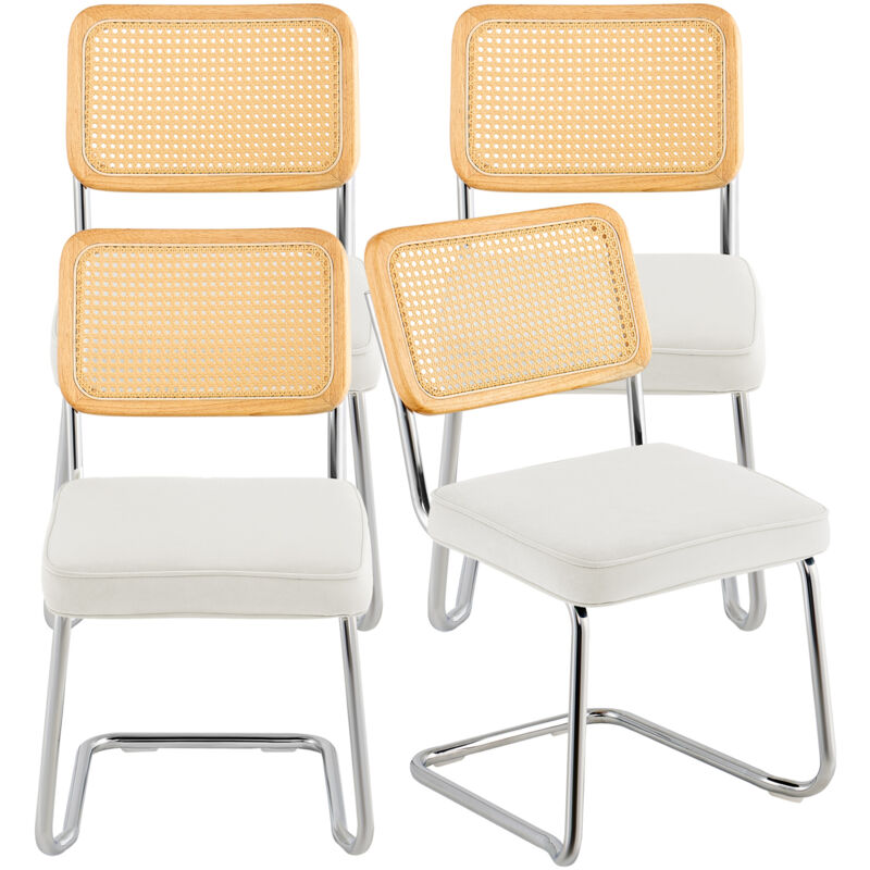 Mophorn - Lot de 4 chaises en rotin, chaise de salle à manger moderne du milieu du siècle, rembourrée en velours avec dossier en rotin, rétro pour