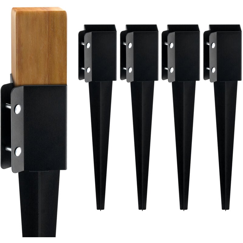 Lot de 4 piquets d'ancrage pour poteau de clôture, 61 x 10,2 x 10,2 cm (diamètre extérieur), piquets en métal avec revêtement en poudre noir pour