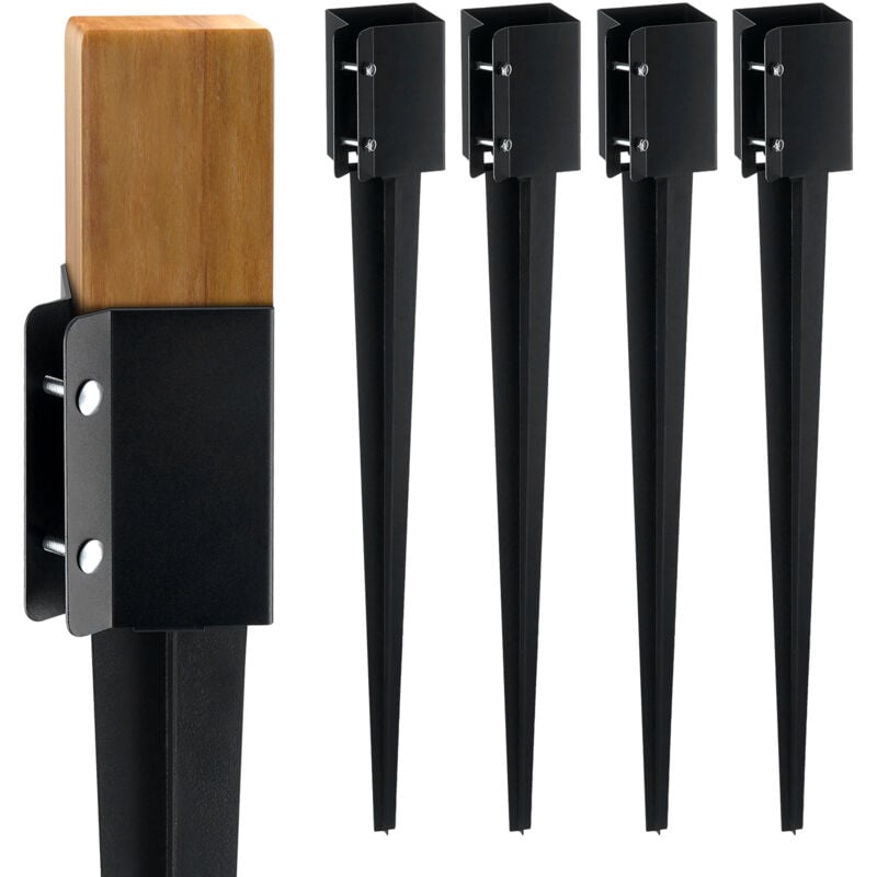 Mophorn Lot de 4 piquets de sol pour poteaux de clôture, 36 x 4 x 4 po (diamètre extérieur), piquets en métal avec revêtement en poudre noir pour