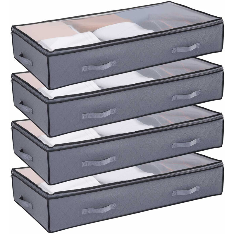 Mophorn Lot de 4 sacs de rangement sous lit 90 L, organisateurs avec couvercles transparents pour vêtements, chaussures et couvertures, parfaits pour