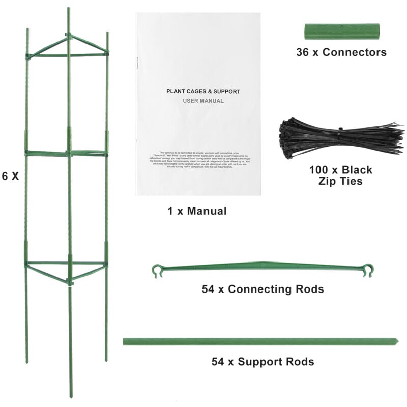 Mophorn - Lot de 6 cages à tomates de 48 pouces, treillis de support de plantes empilables pour légumes, fleurs, plantes grimpantes, jardin surélevé,