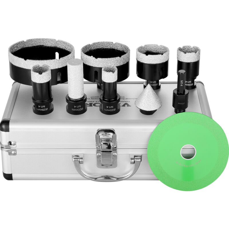 Mophorn - vevor Lot de 6 Couronnes Diamantees 20/25/35/50/75/100 mm, Kit de Scies Cloches avec Fraise a Doigt, Lame de Scie Conique et Etui de