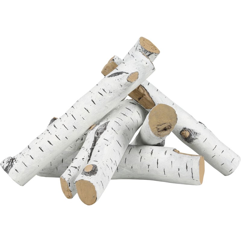 Mophorn - Lot de 6 grandes bûches de bouleau blanc, bûches de cheminée en céramique résistantes à la chaleur, branches de cheminée à gaz réalistes,