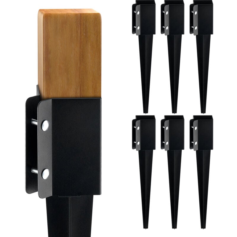 Mophorn - Lot de 6 piquets de sol pour poteaux de clôture, 24 x 4 x 4 po (diamètre extérieur), piquets en métal avec revêtement en poudre noir pour
