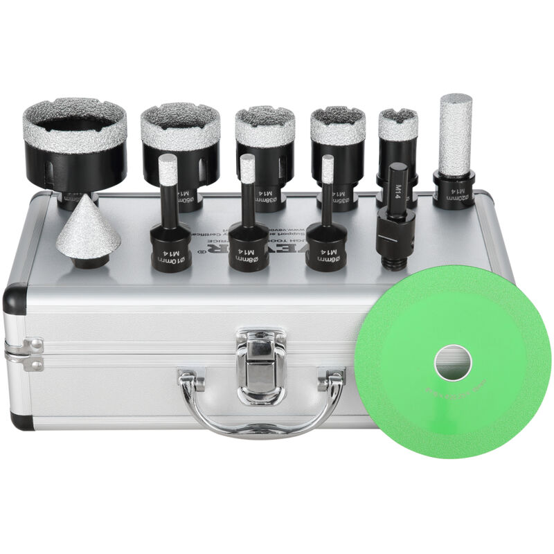 Mophorn - vevor Lot de 8 Couronnes Diamantees 6/8/10/25/35/38/50/65 mm, Kit de Scies Cloches pour Sec et Humide, Tige Triangulaire, avec Etui de