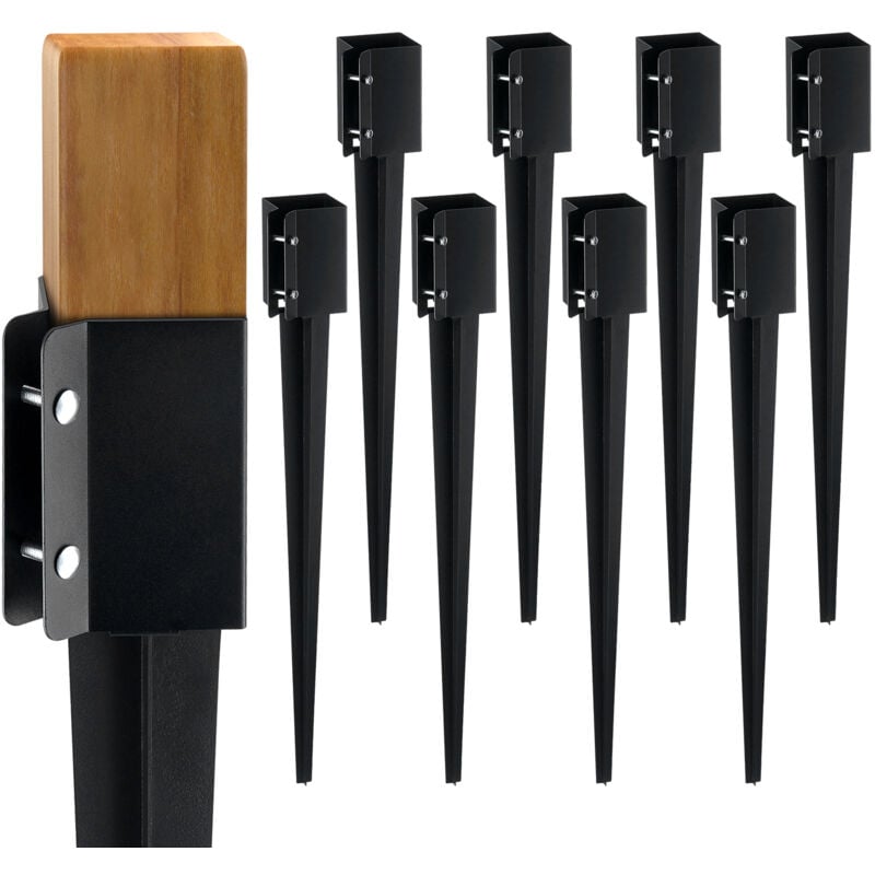 Mophorn - Lot de 8 piquets de sol pour poteaux de clôture, 36 x 4 x 4 po (diamètre extérieur), piquets en métal avec revêtement en poudre noir pour