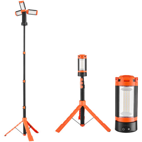 Mophorn Luz de Trabajo LED con Trípode 6 Ah, Foco Recargable con 3 Cabezales, Inalámbrico, 2200 Lúmenes, 3000 K-6500 K, Iluminación Portátil para Construcción y Camping