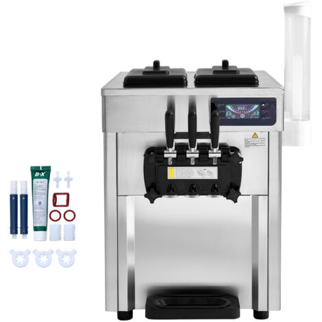Mophorn Macchina per Gelato Commerciale 18-28 L/h 3 Gusti, Macchina per Gelato Capienza 2x5,5 L Tramoggia, Pannello LCD, Pulizia Automatica di Preraffreddamento