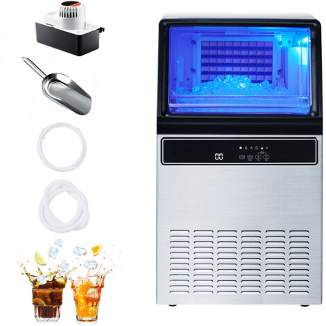 Mophorn Macchina per ghiaccio commerciale con capacità di produzione fino a 59 kg al giorno e stoccaggio di 15 kg, ideale per utilizzo sotto banco. Dotata di display LED e funzione autopulente