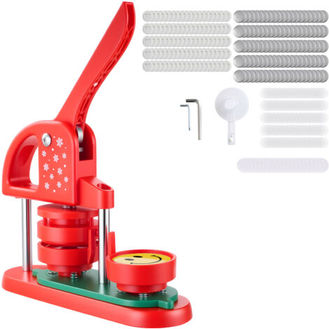 Mophorn Macchina per Spille Rotonde, Strumento Manuale per Fustellatura con Kit da 100 pezzi per Badge 58 mm, Design Ergonomico, Ideale per Spille Personalizzate Fai da te, Colore Rosso