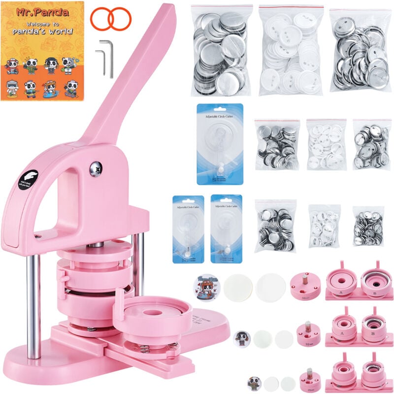 Mophorn - Machine à badges 3 en 1, 1/1,25/2,28 pouces (25/32/58 mm), 300 pièces de boutons, kit de presse à poinçonner à poignée ergonomique, pour