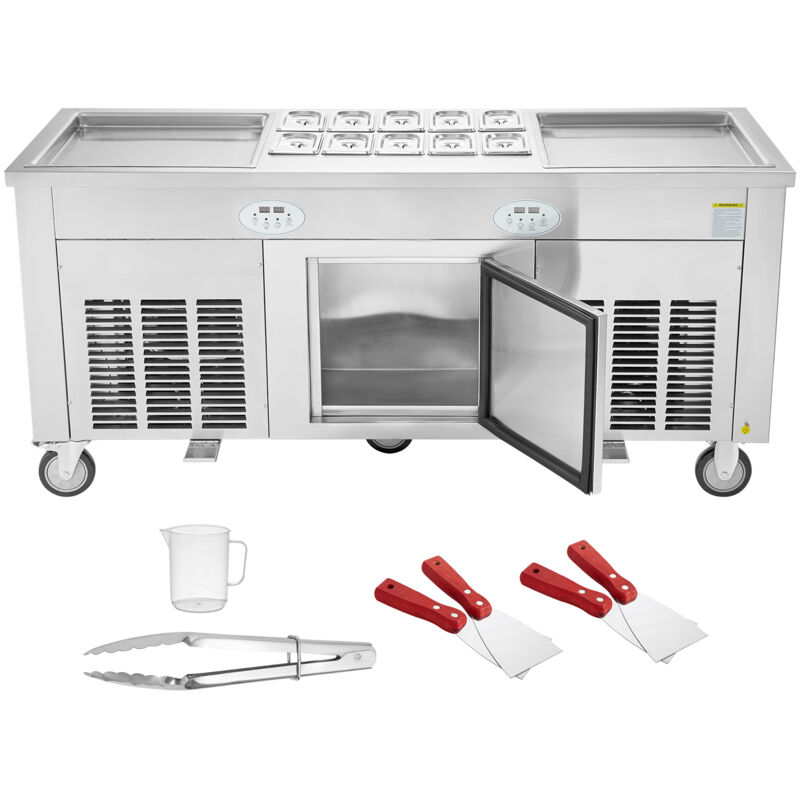 Mophorn - Machine à glace frite acier inoxydable, avec moules carrés de 17,7' x 17,7' 2 pièces, compresseur et 4 grattoirs, pour yaourt délicieux,