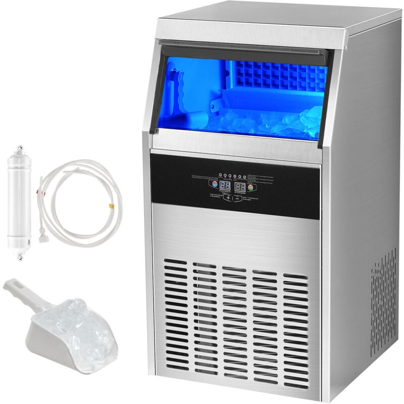 Machine à glaçons commerciale, 100 lb/24 h, 50 glaçons en 12 à 15 min, machine à glaçons autonome avec stockage de 33 lb, affichage led pour bar,