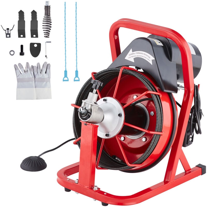 Machine de nettoyage de drain 50FT x 3/8 pouces, tarière à alimentation automatique pour égouts, appareil de nettoyage de drain électrique avec 4