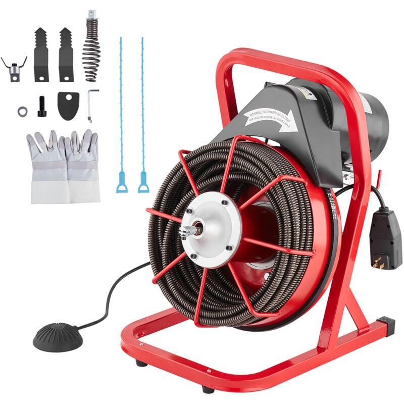 Machine de nettoyage de drain 75FT x 1/2 pouce, tarière à serpent d'égout à alimentation manuelle, machine de nettoyage de drain électrique 370W avec