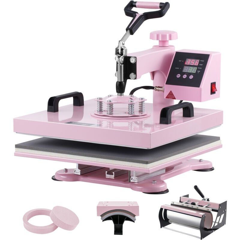 Mophorn Machine de presse à chaud 5 en 1, machine de transfert de chaleur de 15 x 15 pouces avec presse à culbuteur de 30 oz, commande numérique,