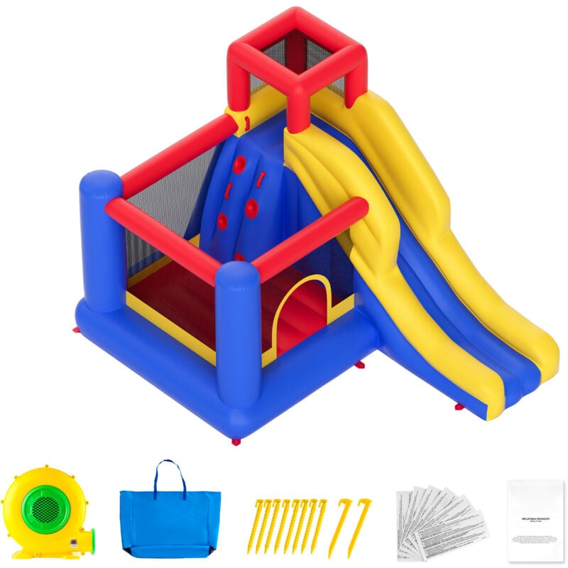 Maison gonflable, 134 x 102 x 91 pouces, trampoline de jeu extérieur avec toboggan et souffleur, château gonflable familial pour enfants de 3 à 8 ans