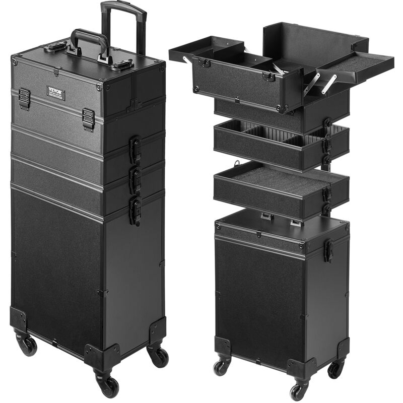 Mophorn - vevor Mallette de Maquillage a Roulettes 5en1 Valise de Rangement Aluminium Boite Trousse Maquillage Professionnelle Voyage Roues