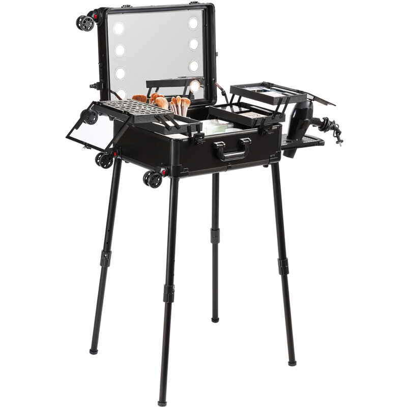 Mophorn - vevor Mallette de Maquillage avec Serrure, Miroir,4Plateaux de Rangement, Porte-pinceaux, Trousse Valise Boite de Rangement Cosmetiques a