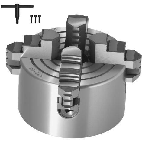 Mophorn Mandrin de tour à 4 mors, 3 po, conception à centrage automatique, plage de serrage de 0, 1-3, 15 po, comprend clé en T et vis de fixation, mâchoires réversibles, construction HT300