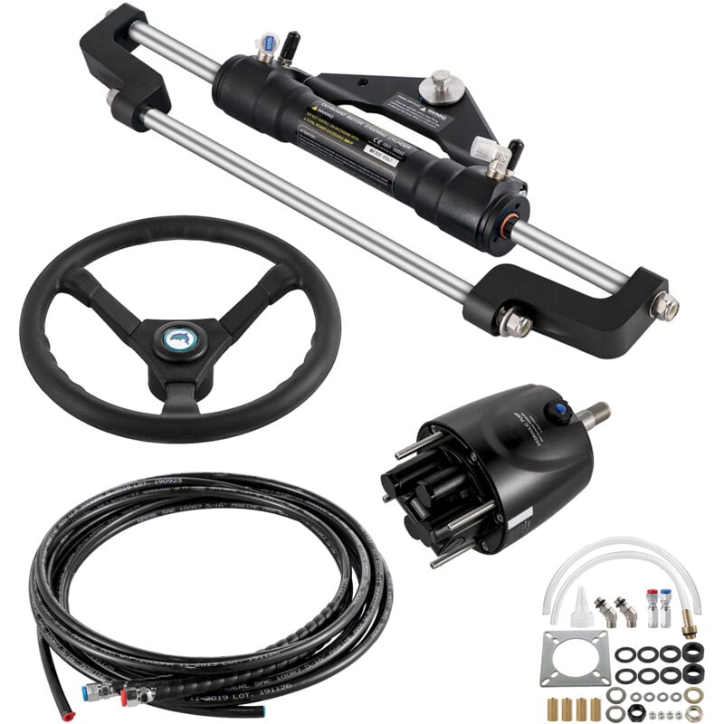 Marine Hydraulic Steering Kit, 300HP Capacity, Hydraulic tiller pump, cylinder and 24ft hose, corrosion resistant marine steering system for boats,