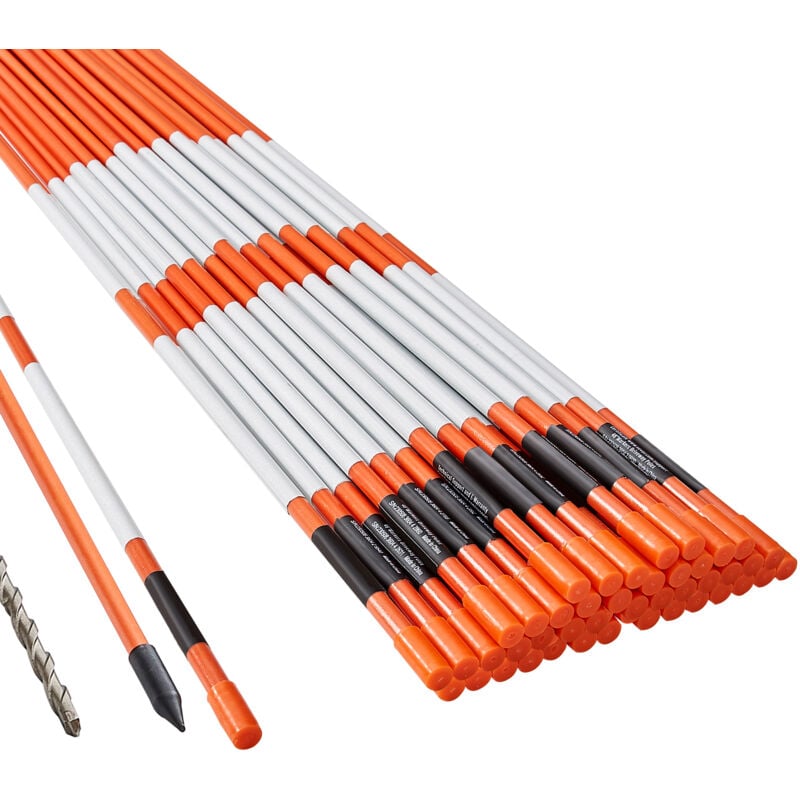 Marqueurs d'allée, 50 pièces de 48 pouces, poteaux en fibre de verre orange de 0,31 pouce de diamètre avec ruban réfléchissant, foret en acier de 12
