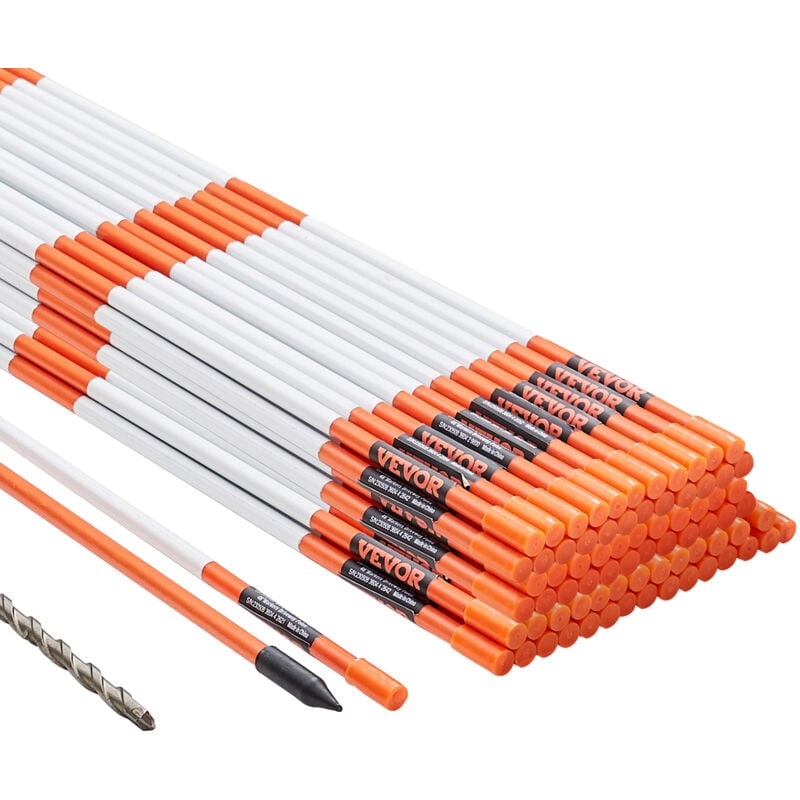 Vevor Marqueurs deAllee Lot de 100 Piquets a Neige Fibre de Verre Orange 0,78x121,5cm Grande Visibilite Bande Reflechissante Foret Acier