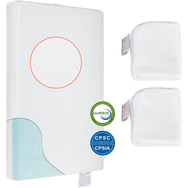 Matelas Bebe 610x965x80 mm Matelas Cododo Respirant Reversible Double-Face en Mousse a Memoire de Forme en Gel Petit Matelas pour Berceau 2 Housses