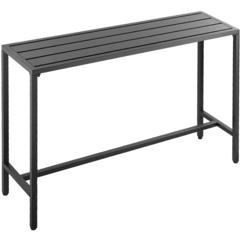 Mophorn Mesa alta de bar para exterior, 1400 x 375 x 980 mm, mesa rectangular con superficie impermeable y estructura metálica duradera, ideal para jardín, terraza, piscina y patio, color negro