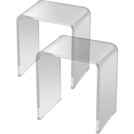 Mophorn Mesa auxiliar de acrílico, 2 piezas de mesas auxiliares de metacrilato transparente en forma de C para bebidas, alimentos y refrigerios en la sala de estar, el dormitorio y el estudio