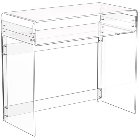 Mophorn Mesa auxiliar de acrílico de 2 niveles con estante de almacenamiento, mesita de noche transparente 40 x 85 x 75 cm, escritorio rectangular para sala de estar, dormitorio, salón y oficina