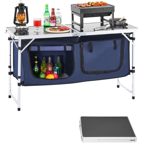 Mophorn Mesa de cocina para acampar: mesa plegable para exteriores con 3 alturas ajustables. Estación de cocina portátil y ligera de aluminio con organizador de almacenamiento y asa de transporte.
