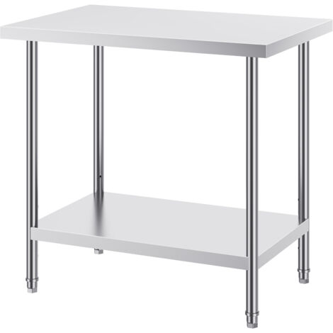 Mophorn Mesa de Trabajo de Acero Inoxidable 61 x 91,4 x 86,4 cm Mesa de Preparación de Alimentos Carga de 340 kg Altura Regulable Unidad de Almacenamiento de Alimentos para Cocina Restaurante Hogar