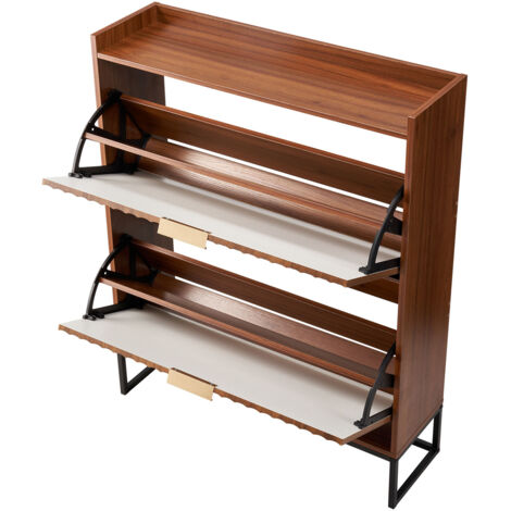 Mophorn Meuble à chaussures avec 2 tiroirs rabattables, armoire de rangement élégante à chaussures de style rétro avec dispositif anti-basculement, idéal pour entrée, couloir, finition noyer