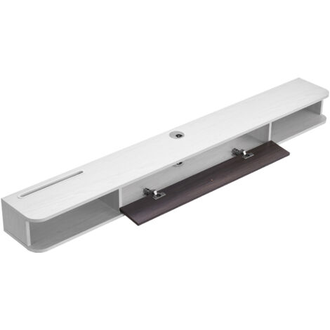 Mophorn Meuble TV mural flottant, 180 cm, console multimédia avec gestion des câbles, étagère moderne en panneaux de particules équipée de rangements, idéale pour lecteur DVD