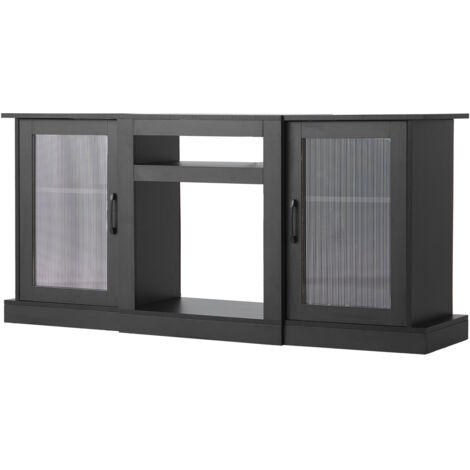 Mophorn Meuble TV pour Téléviseurs jusqu'à 165 cm, Support Moderne en Bois avec Éclairage LED, Portes et Étagères Ajustables, Solution de Rangement pour Salon ou Salle Multimédia, Couleur Noire