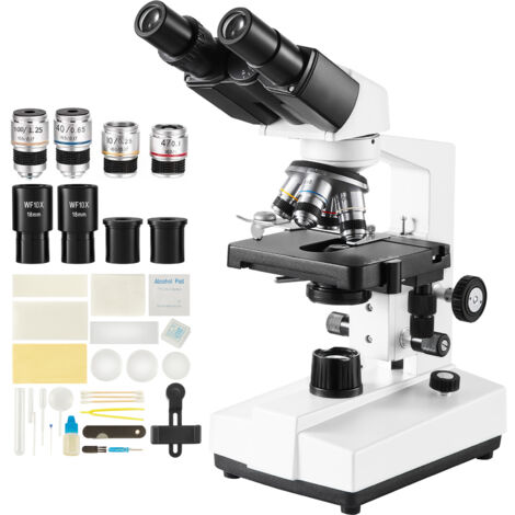 Mophorn Microscope composé binoculaire , grossissement 40X-2500X, microscope de laboratoire avec éclairage LED, platine mécanique à deux couches, comprend un support de téléphone et des diapositives