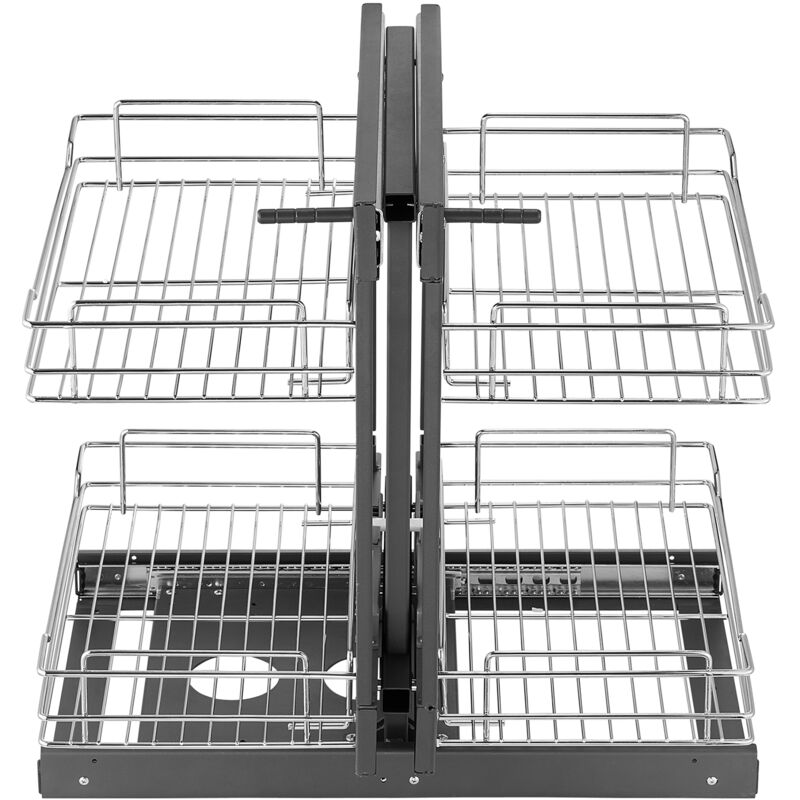 Mophorn - Min 15'W Organiseur coulissant pour coin mort ouvrant - Panier de rangement pour armoire de cuisine en acier au carbone chromé à 2 niveaux