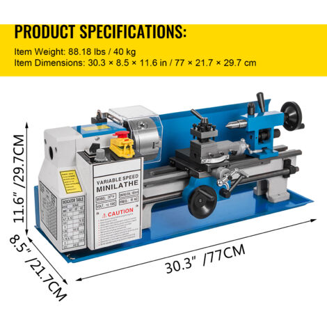 Mophorn Mini-Metalldrehmaschine, 550 W, variable Geschwindigkeit 50 – 2500 U/min, Präzisions-Tischdrehmaschine, 7 x 14 Zoll, für die Verarbeitung und Modellierung von Miniteilen