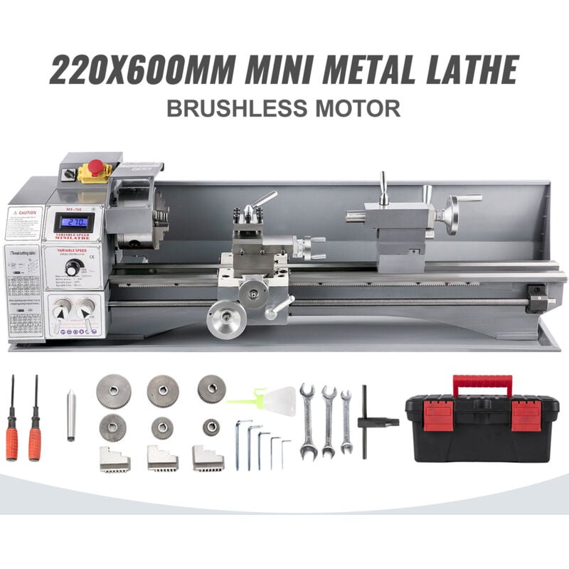 Mophorn - Mini Tour à Métaux 750W Vitesse Variable 50 à 3000Rpm 220 x 600mm Tour de Précision pour le Fraisage des Métaux