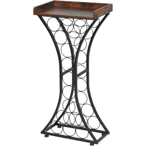 Mophorn Mobile Portabottiglie da Bar per 15 Bottiglie, Capacità Totale 20 kg, Struttura in Legno e Ferro per Cucina, Cantina, Bar e Soggiorno, Colore Nero