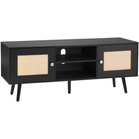 Mophorn Mobile TV in Rattan, Mobile TV Boho per TV, Moderno di meta secolo, Console TV Rattan con Ripiani Regolabili per Soggiorno, Sala Multimediale, Studio, 120 x 40 x 49 cm, 2 Ante 2 Cassetti, Nero