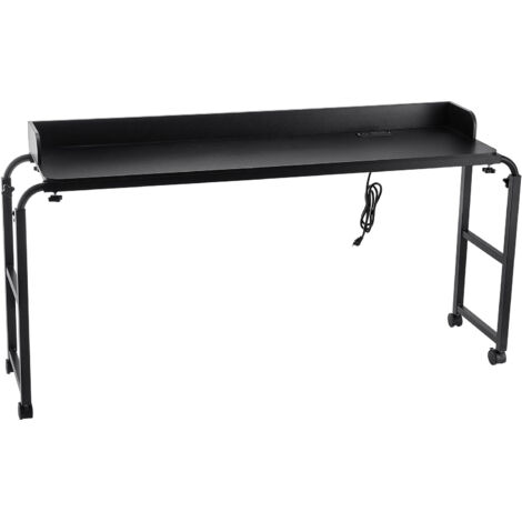 Mophorn Mobiler Überbetttisch mit Rollen und Steckdose, höhenverstellbarer Laptop-Tisch aus Spanplatte für Zuhause, Büro und Arbeitszimmer, Schwarz