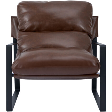 Mophorn Modern PU Leather Armchair with Comfortable Foam Padding, Durable Metal Frame, Removable Cushion, and Versatile Design for Living Room, Bedroom, Office, or Reading Space, Brown