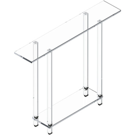 Mophorn Moderner Konsolentisch aus Acryl mit zwei Ebenen und offenem Stauraum, rechteckiger Beistelltisch für Eingangsbereich, Flur oder Foyer, transparentes Design, 19,3 x 100 x 80 cm (klar)