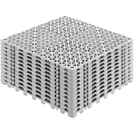 Mophorn Modular Interlocking Cushion, 12er Pack 30 x 30 cm PVC Drainagematten, Rutschfeste Spleißbodenfliesen für Bad, Küche, Pool, Grau