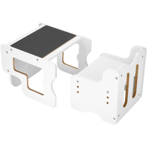 Mophorn Montessori-Tisch- und Stuhlset, 3-in-1-Holzset für Kleinkinder, höhenverstellbar mit Tafel für 1–5 Jahre, ideal für mehrere Anwendungen, weiß